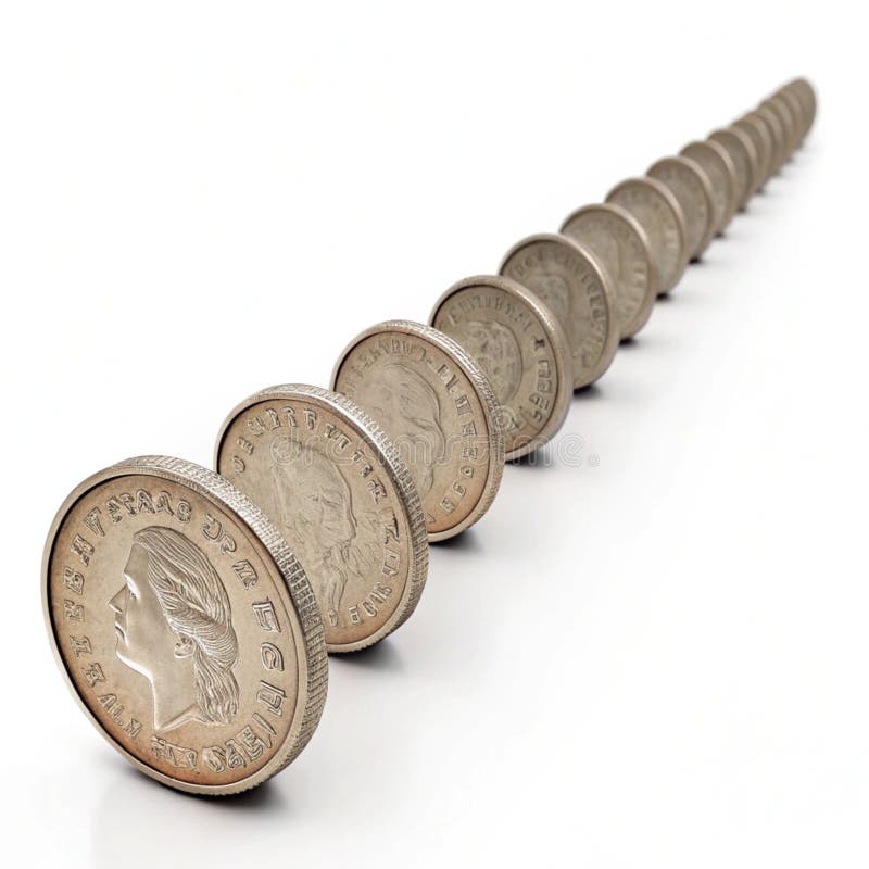 3D coins decrease front isolated on transparent background. Decrease financial trends illustrations