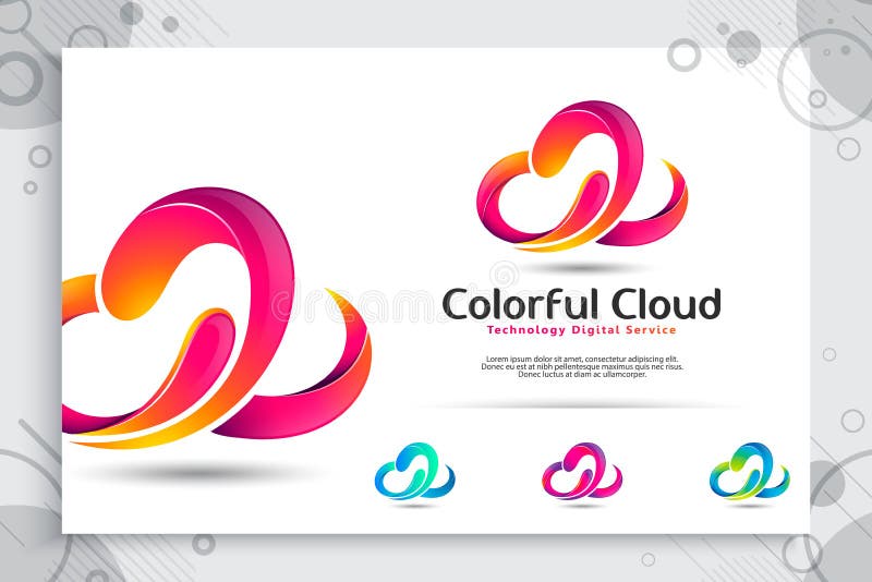 3d colorful cloud vector logo with modern concept and color design , abstract illustration of cloud as a of symbol icon technology stock illustration