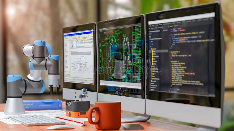 3D-computer Afbeelding genereren : COBOT en AGV-model in LAB vector illustratie