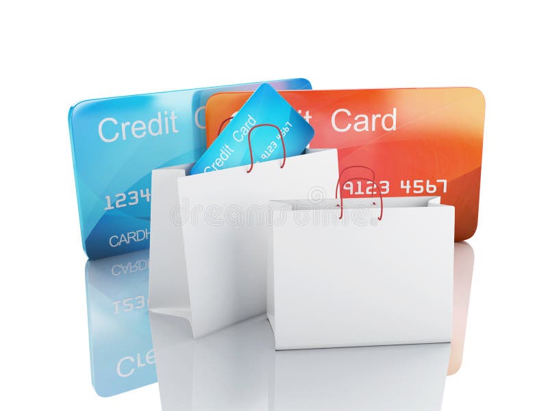 Image of 3d credit cart. shopping concept in white background. Shopping cart credit card illustrations