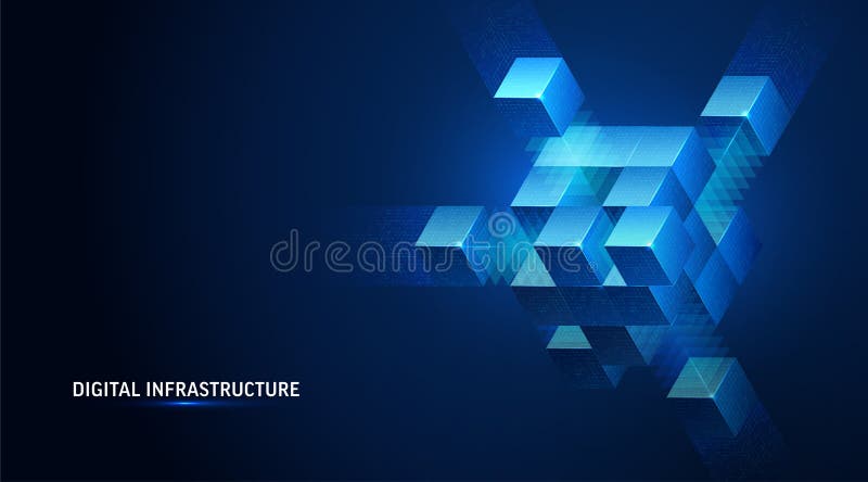 3D cube data background illustrating technology and blockchain network structure. Abstract geometric blocks for AI systems vector illustration