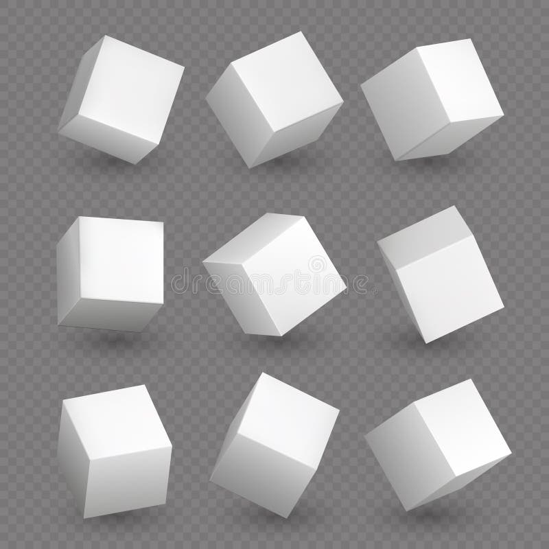 3d Cubics 白色立方体或箱子形状与阴影传染媒介集合向量例证 插画包括有