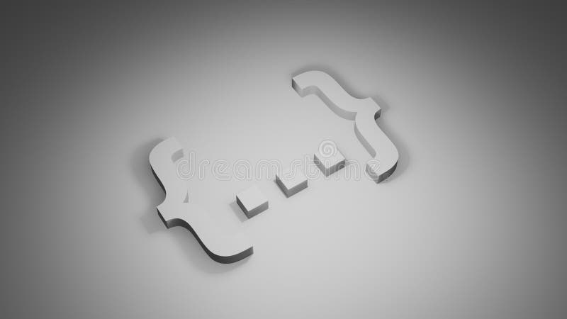 3D curly braces symbol with shadow on dark gradient background for coding concept stock illustration
