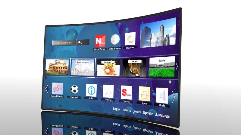 3D curve smart tv with icons