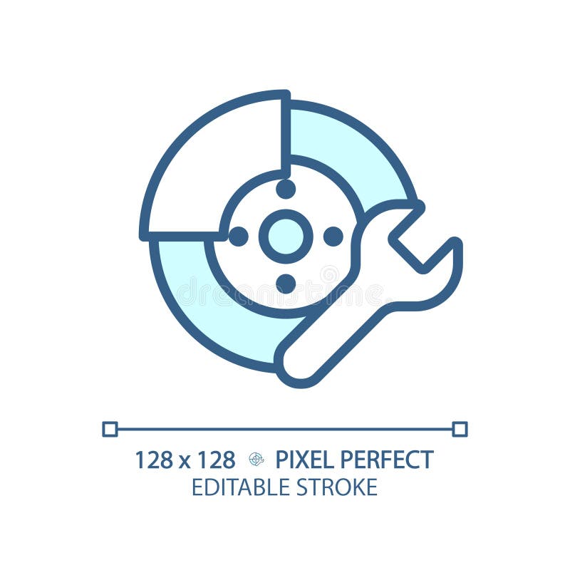 2D Customizable Thin Linear Blue Car Disc Brake Repair Icon Stock