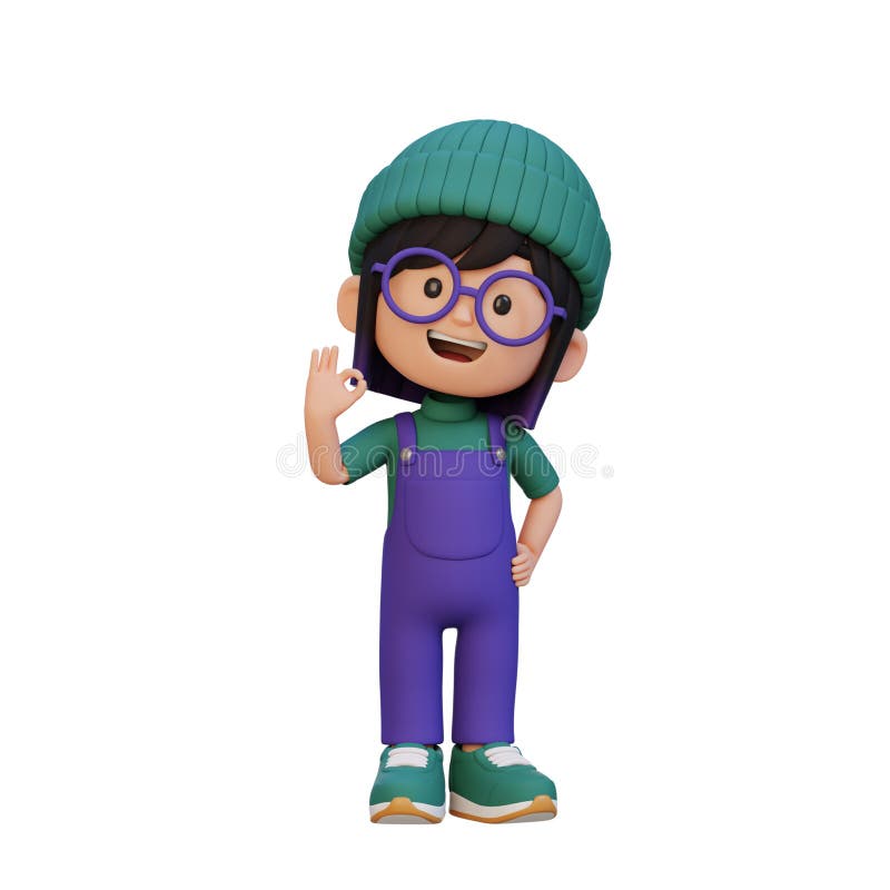 3D cute girl give ok sign stock illustration