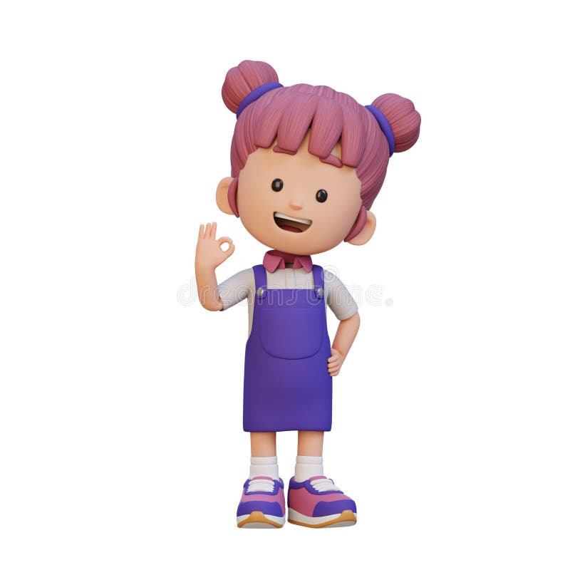 3D cute girl give ok sign royalty free illustration