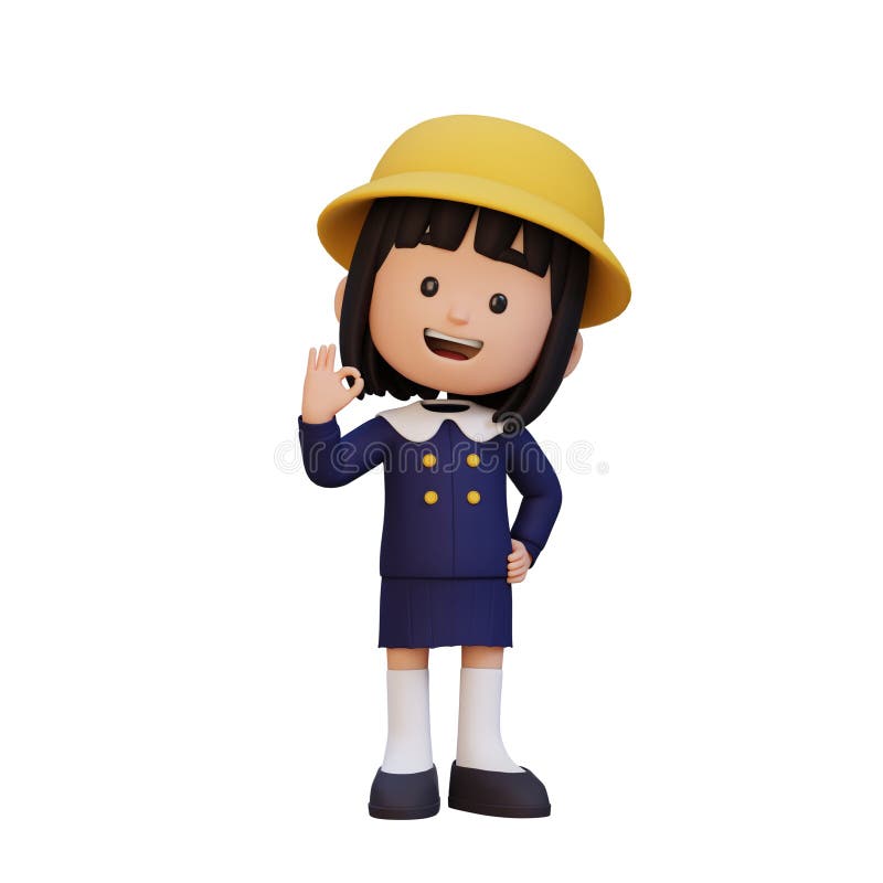 3D cute girl give ok sign stock illustration