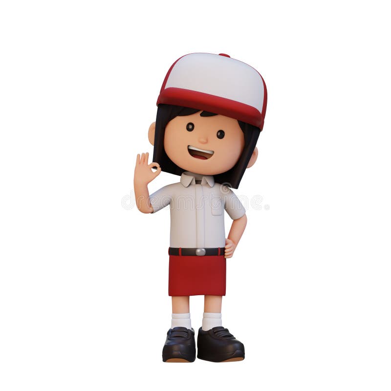3D cute girl give ok sign vector illustration