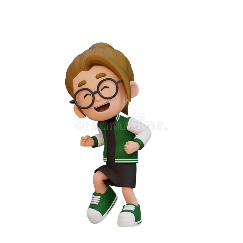 3D cute girl happy dancing stock illustration