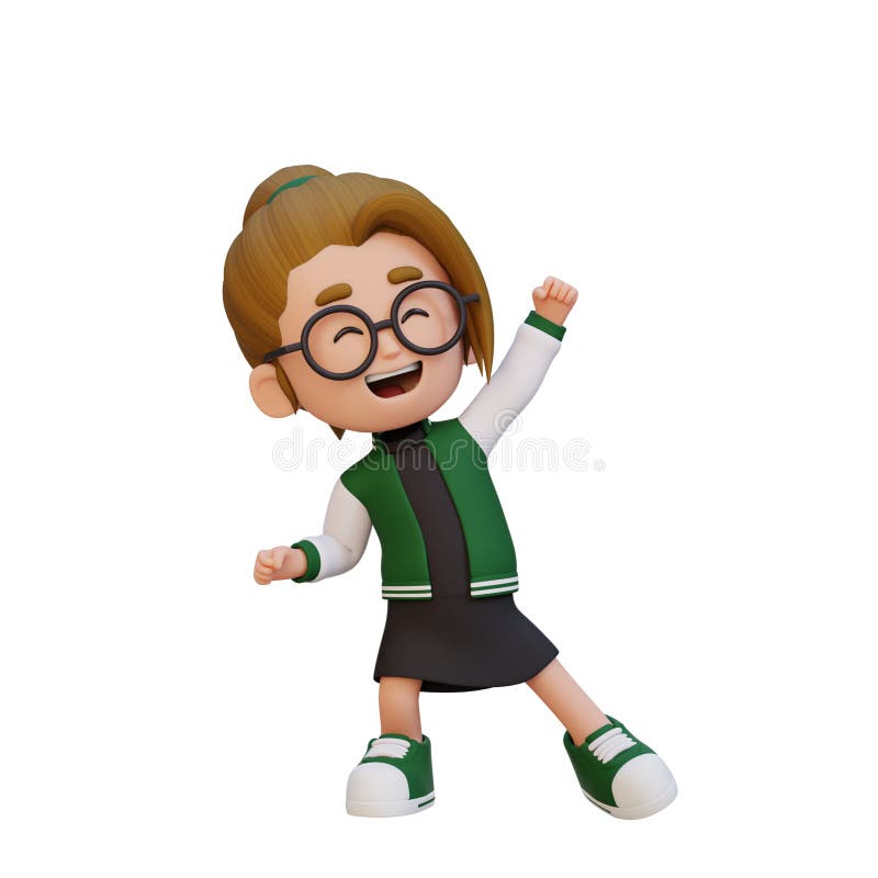 3D cute girl in happy pose vector illustration