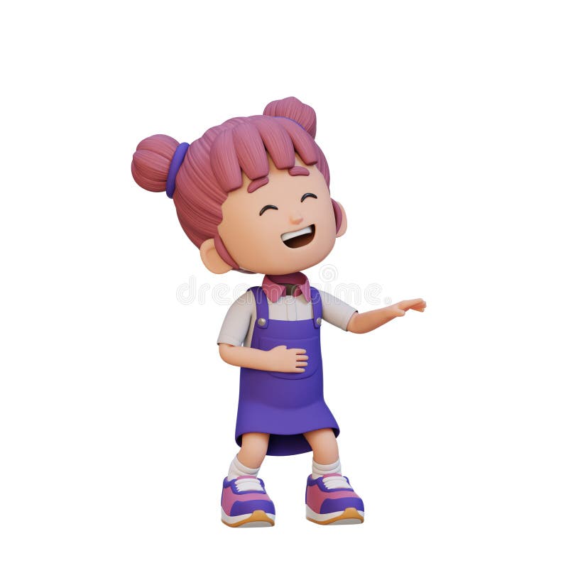 3D cute girl laughing stock illustration