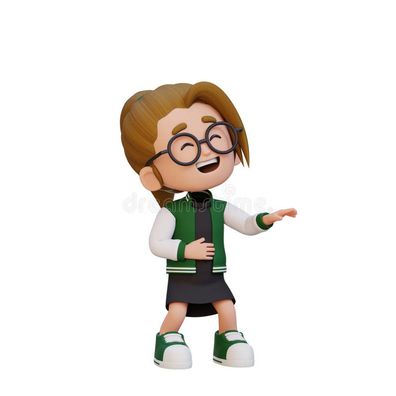3D cute girl laughing stock illustration