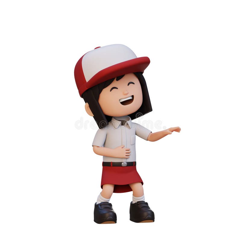 3D cute girl laughing vector illustration