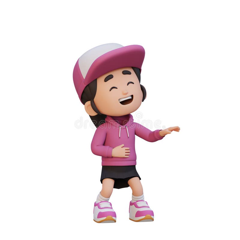 3D cute girl laughing vector illustration