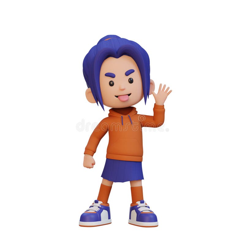 3D cute girl make fun of vector illustration