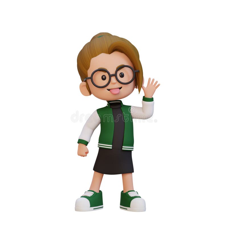 3D cute girl make fun of vector illustration