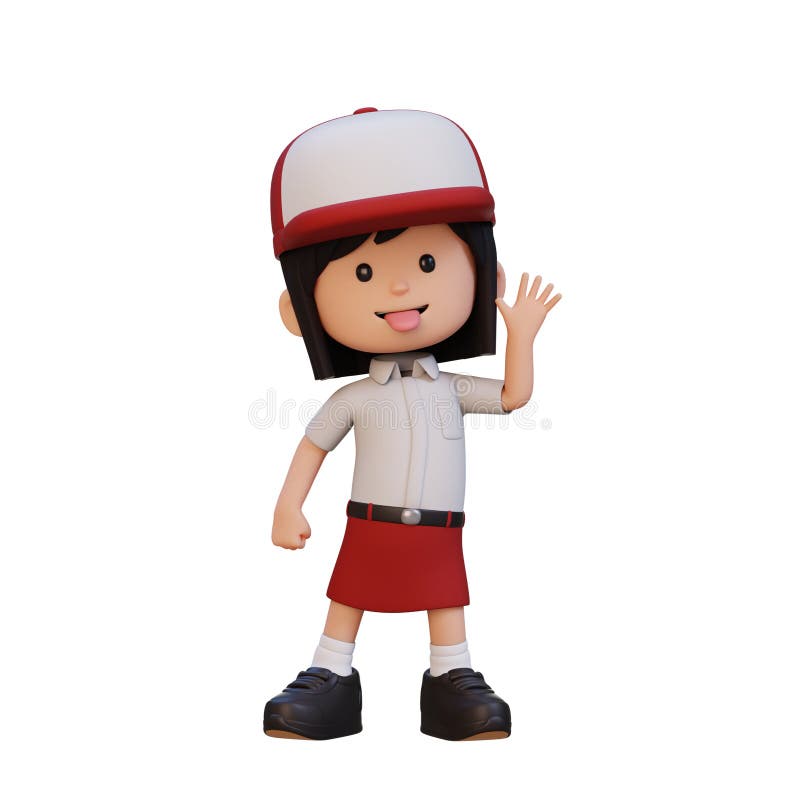 3D cute girl make fun of vector illustration