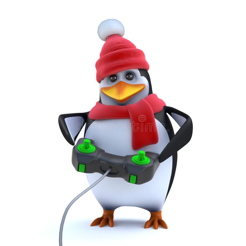 3d Cute Winter Penguin is Playing a Video Game Stock Illustration -  Illustration of cosy, controller: 75763207