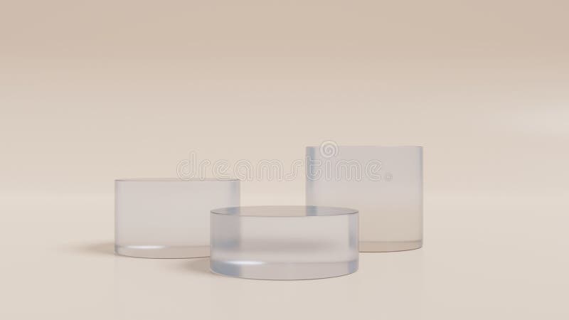 3d cylinder crystal glass pedestal podium. Minimal scene geometric platform abstract background. 3d rendering illustration stock illustration