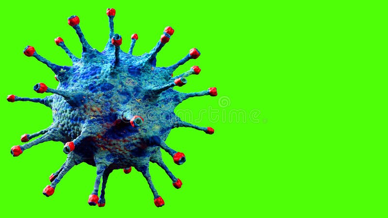 3d czyniąc niebieskie komórki koronawirusowe covid19 grypą płynącą w tle z chromowym, zielonym ekranem jako niebezpiecznym szczepe ilustracja wektor