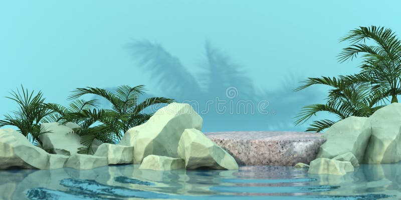 3d czyści marmur na odbiciu wody dla produktu premium natura zielony liść ilustracja wektor
