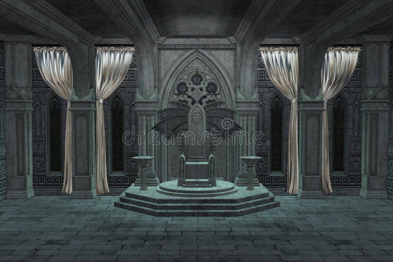 3D Dark throne room stock illustration. Illustration of medieval - 225781690