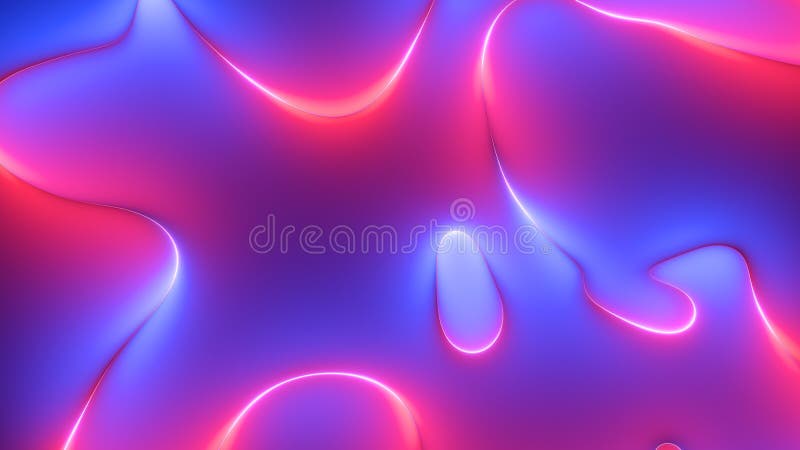 3D-Darstellung abstrakter Hintergrund mit gewölbten Linien und kurvigen Formen, die mit blauem rosa Neonlicht glühen lizenzfreie abbildung