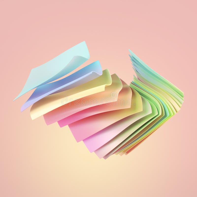 3D-Darstellung abstrakter minimaler Hintergrund mit Papierschichten, die Blätter schwebt. Tapete mit fallendem Stoff. farbige Past vektor abbildung