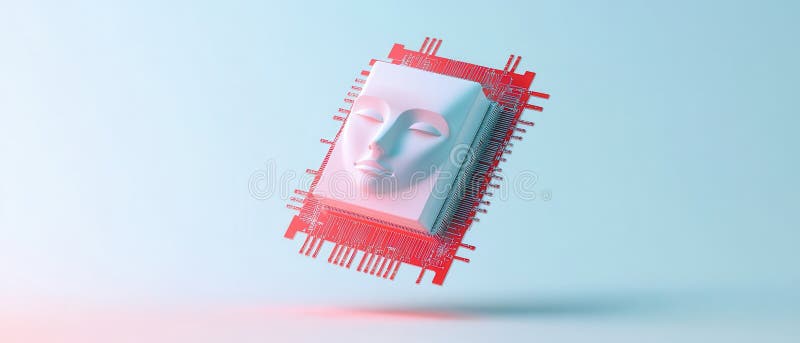 3D-Darstellung des AI-Chips mit minimalistischem Gesichtsdesign lizenzfreie abbildung