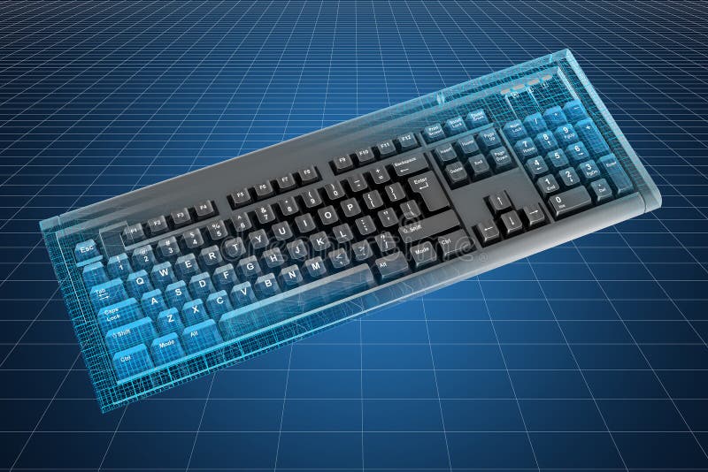 3D-Darstellung des 3D-CAD-Modells der Computertastatur 3D-Darstellung stock abbildung