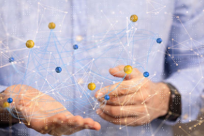 3D-Darstellung des globalen Netzwerks in der Hand der Mitarbeiter stock abbildung