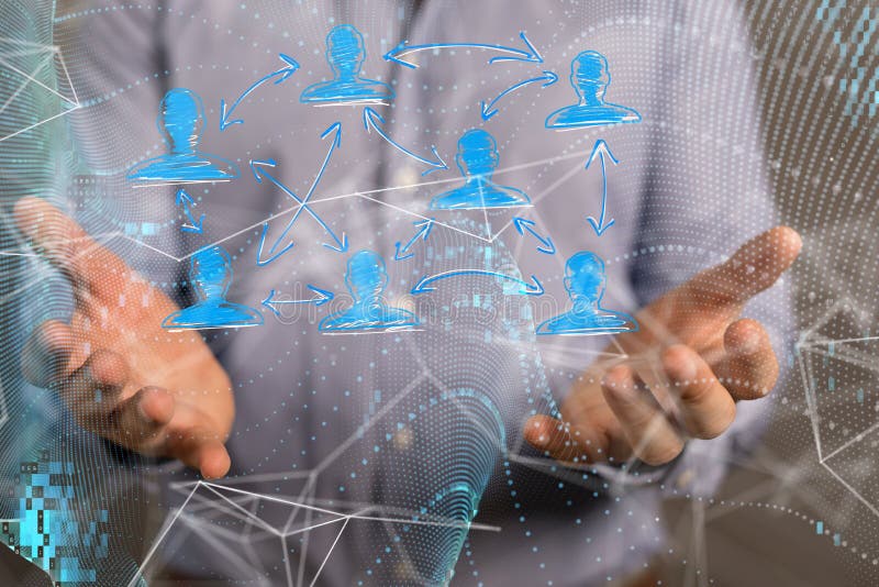 3D-Darstellung des globalen Netzwerks in der Hand der Mitarbeiter vektor abbildung