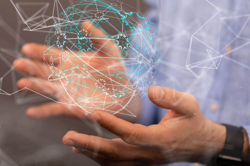 3D-Darstellung des globalen Netzwerks in der Hand der Mitarbeiter vektor abbildung