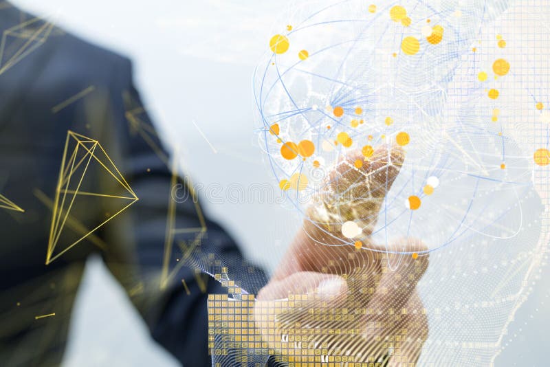 3D-Darstellung des globalen Netzwerks in der Hand der Mitarbeiter lizenzfreie abbildung