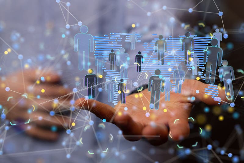 3D-Darstellung des globalen Netzwerks in der Hand der Mitarbeiter lizenzfreie abbildung