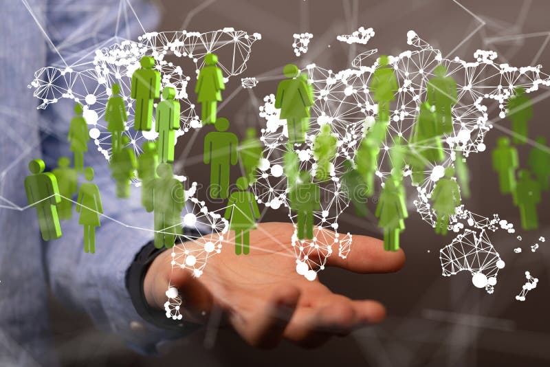 3D-Darstellung des globalen Netzwerks in der Hand der Mitarbeiter lizenzfreie abbildung