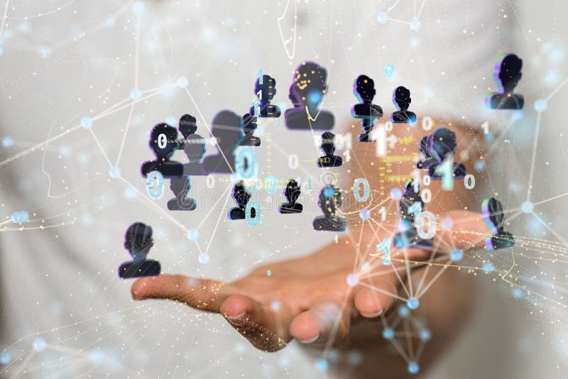 3D-Darstellung des globalen Netzwerks in der Hand der Mitarbeiter lizenzfreie abbildung