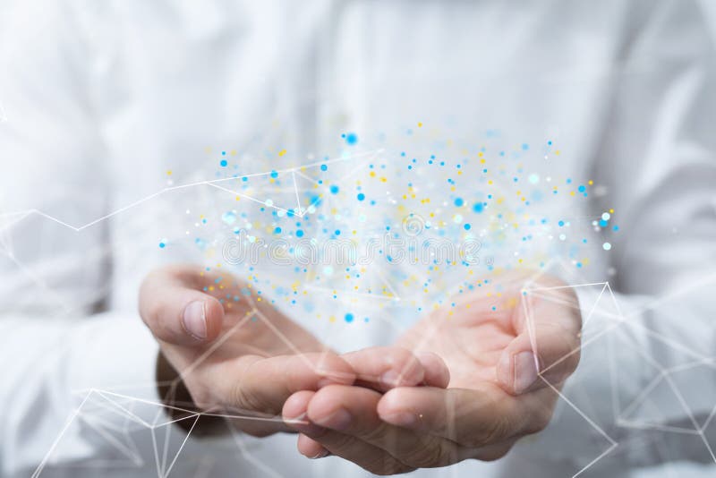 3D-Darstellung des globalen Netzwerks in der Hand der Mitarbeiter vektor abbildung
