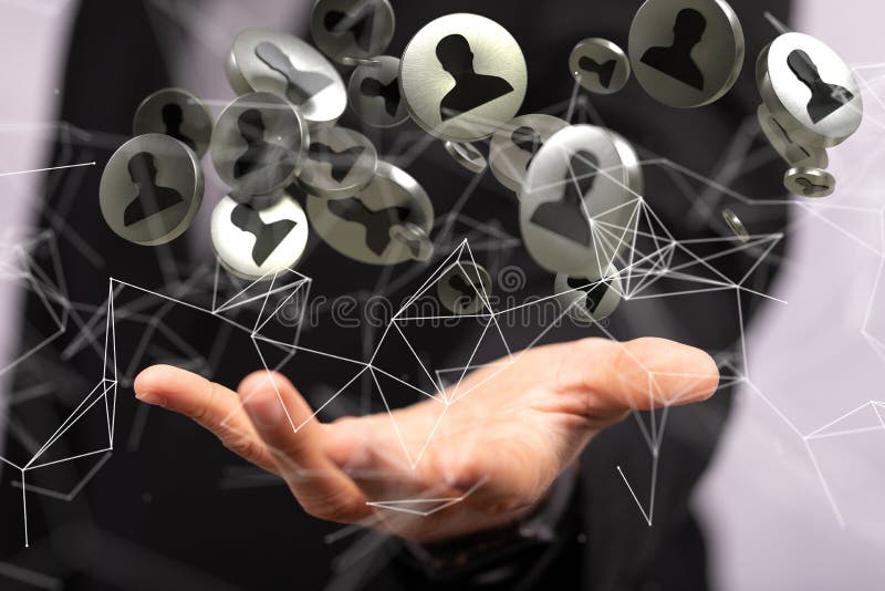 3D-Darstellung des globalen Netzwerks in der Hand der Mitarbeiter vektor abbildung