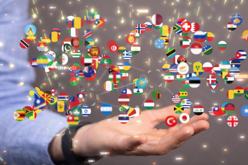 3D-Darstellung des globalen Netzwerks in der Hand der Mitarbeiter stock abbildung