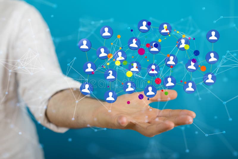 3D-Darstellung des globalen Netzwerks in der Hand der Mitarbeiter vektor abbildung
