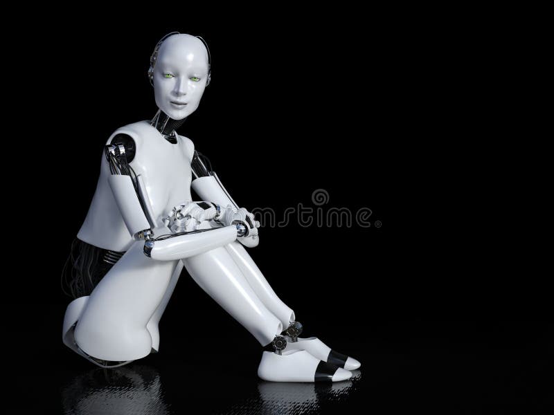 3D-Darstellung des weiblichen Roboters auf dem Boden lizenzfreie abbildung