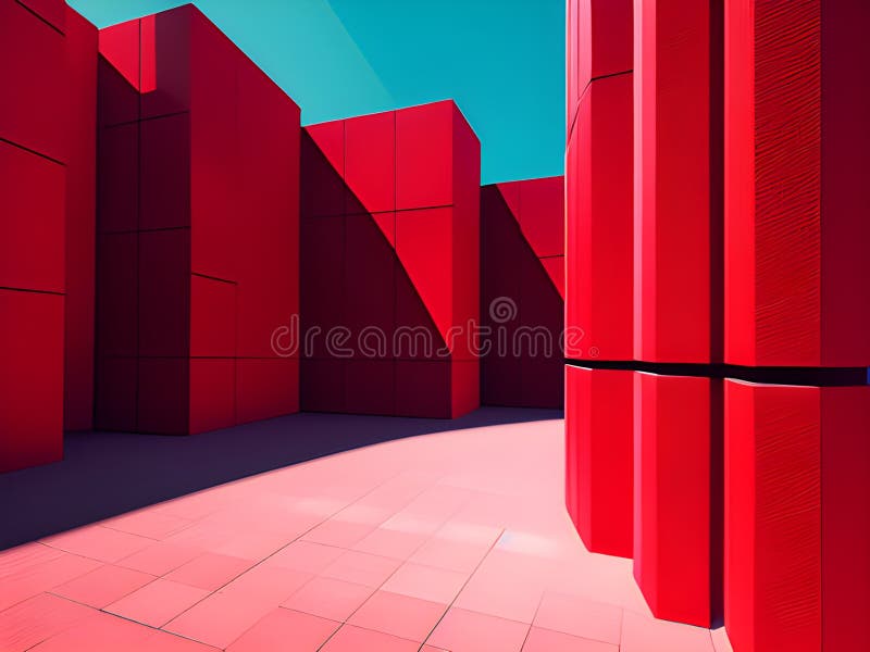 3D-Darstellung einer roten Architektur und blauer abstrakter Hintergrund ai generiert vektor abbildung