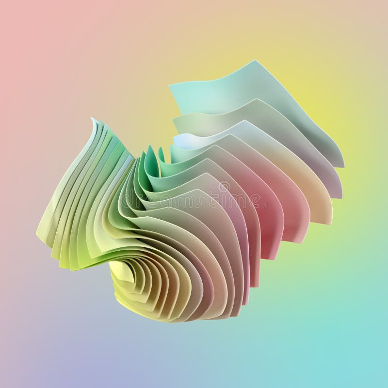 3D-Darstellung eines abstrakten minimalen Hintergrunds mit Papierblättern. Tapete mit fallendem Stoff. farbenfrohe pastellfarbene stock abbildung