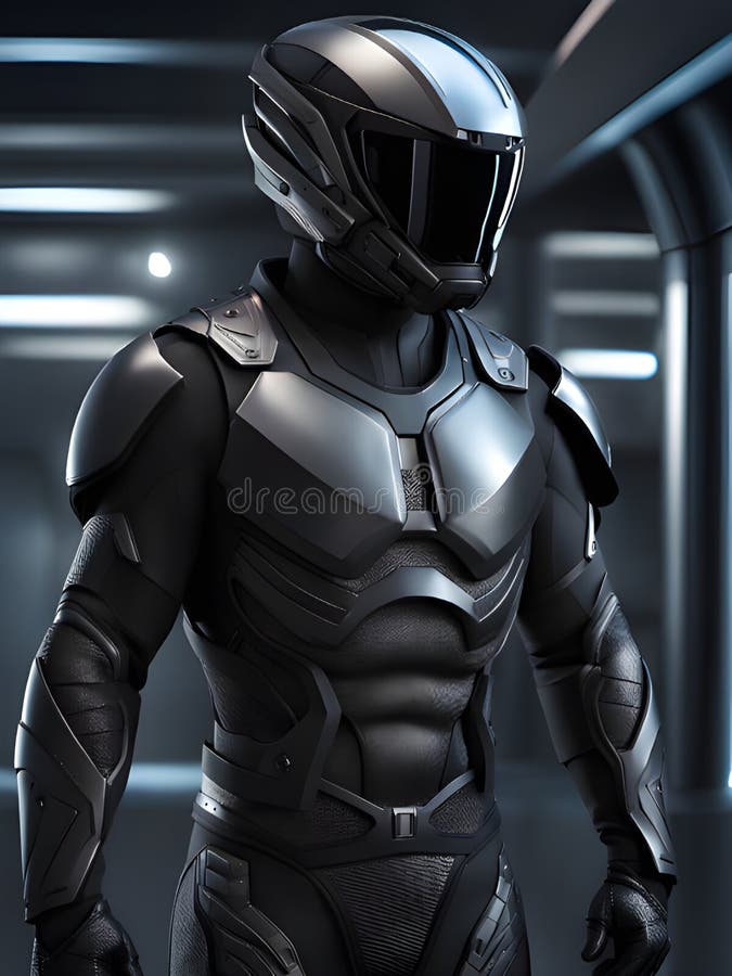3D-Darstellung eines futuristischen Roboterhelms stock abbildung