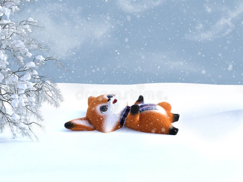 3D-Darstellung eines Kawaii-Cartoon-Fuchs im Schnee vektor abbildung