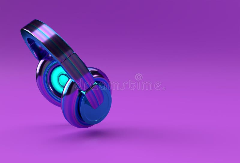 3d Darstellung gelben Kopfhörer isoliert auf purplen Hintergrund lizenzfreie abbildung