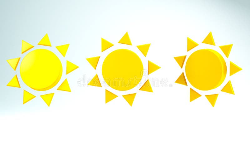 3D Rendering of Yellow Icon Suns on clear background. 3D Rendering of Yellow Icon Suns on clear background