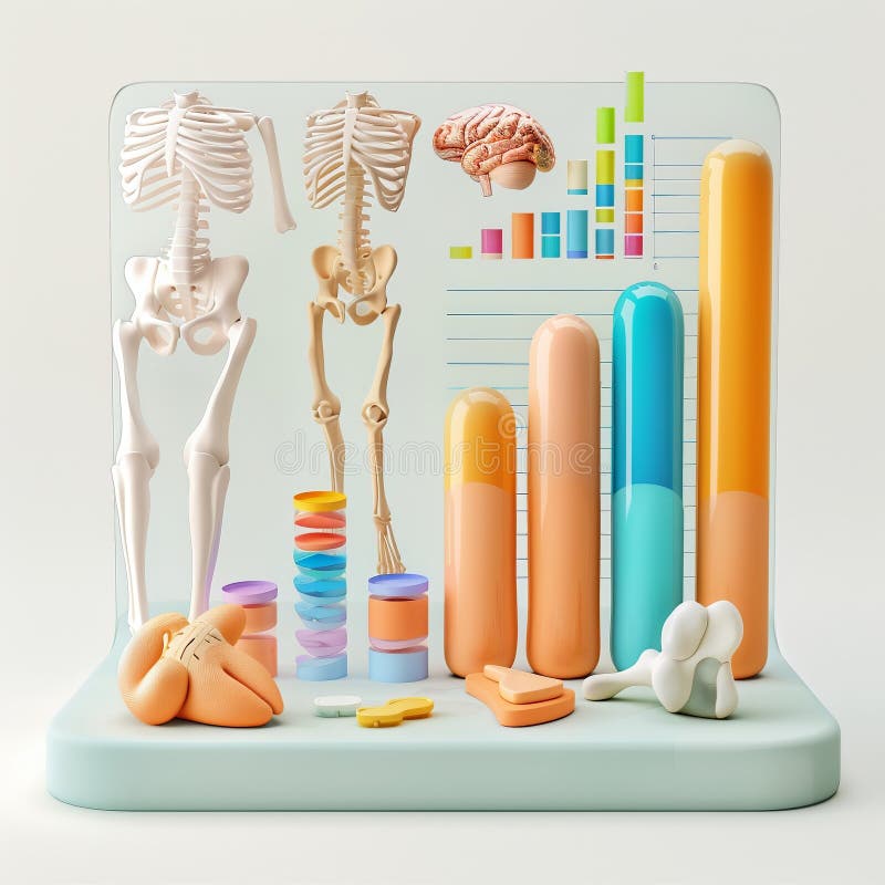 3D-Darstellung Symbol 3D Balkendiagramm mit verschiedenen anatomischen Sektionen wie Knochen oder Muskeln Icon 3D Analyse lizenzfreie abbildung